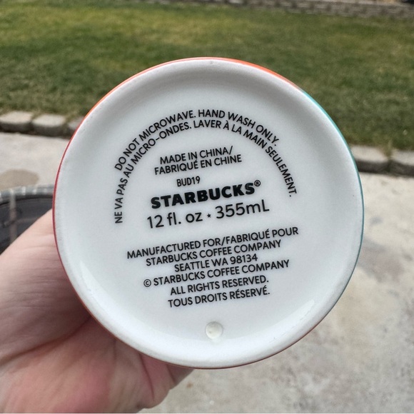 Starbucks Watercolor Tropical Sunset Ombre Ceramic Tumbler Cup 12 oz Orange Teal - Picture 9 of 11